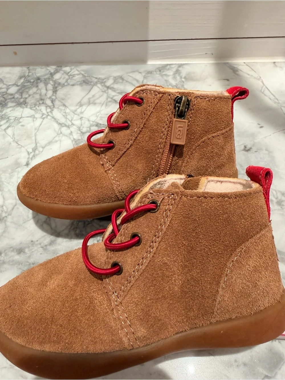 UGG Kids Tan Suede Chukka Boots with Red Laces - New without Box